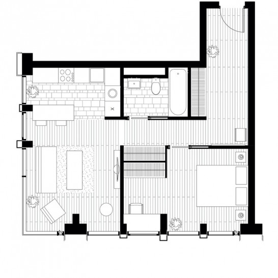 Однокомнатная квартира 54.3 м²